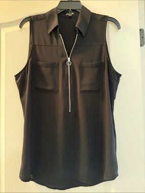 Express Black Sleeveless Collared Zip-Up Camisole